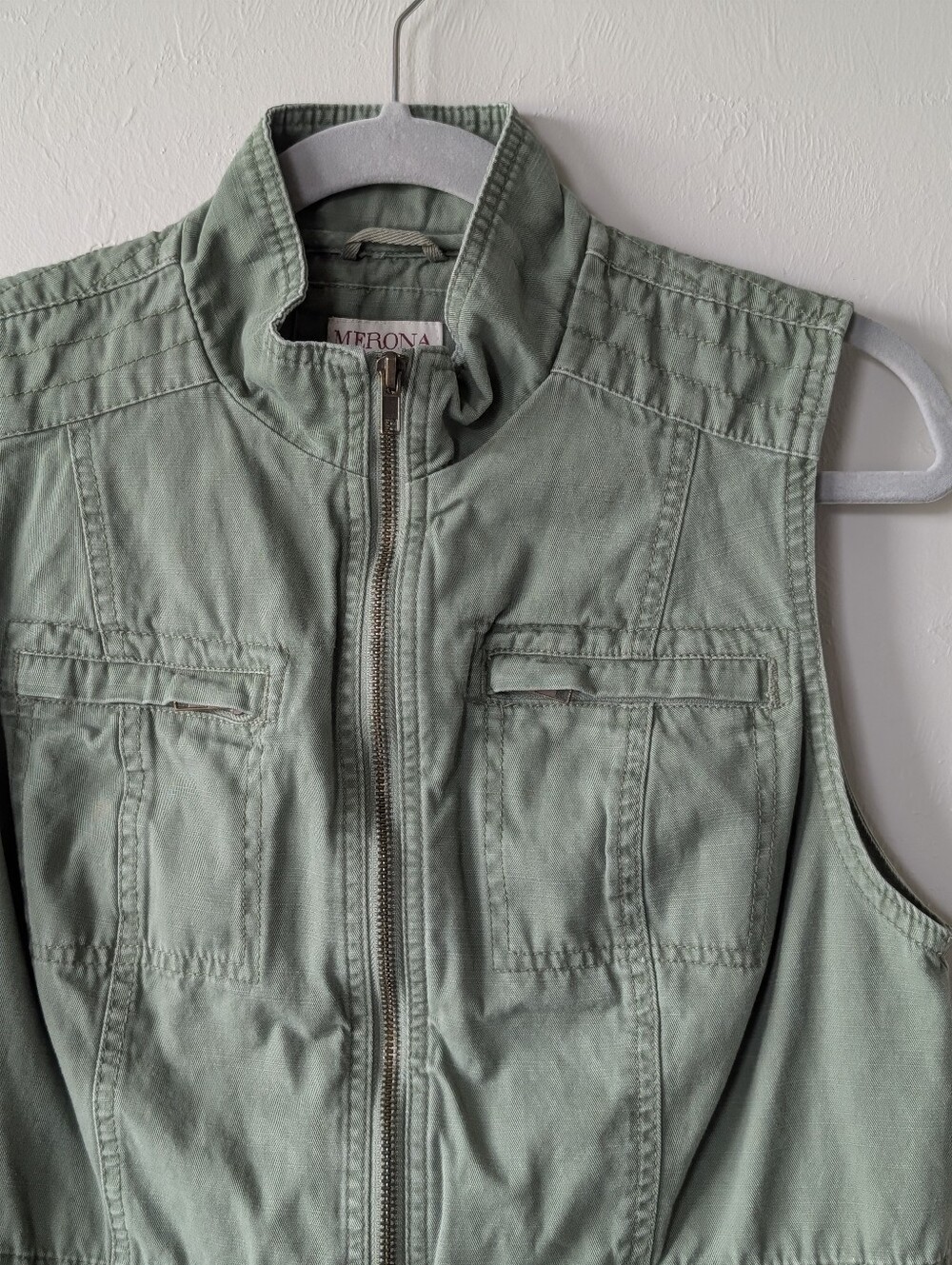 Merona Olive Green Sleeveless Utility Vest Cotton Size M Front Pockets Target - Picture 4 of 13